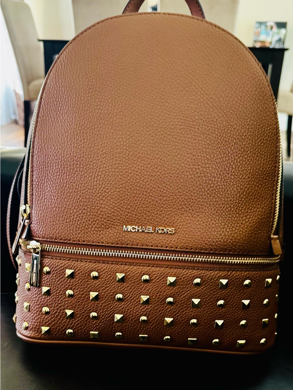 Michael Kors Cognac Leather Studded Backpack